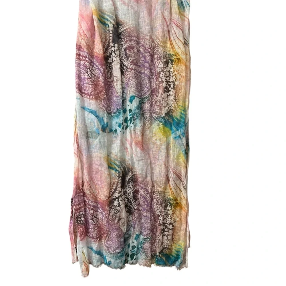 Maison Passage Parisian Silk Gauze Paisley Floral‎ Pink Scarf Pashmina 78x26.5”